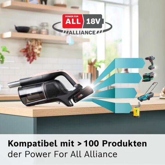 Bosch Akku-Staubsauger Unlimited 10 BKS1041RHF, kabellos, MicroClean Technology, TFT-Display, Staubkomprimierung, HEPA-Filtersystem, Knickrohr, 10 Jahre Motorgarantie, 4.0 Ah Akku, LED-Licht, rosé