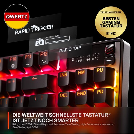 SteelSeries Apex Pro TKL Gen 3 - HyperMagnetic Gaming Tastatur - OmniPoint 3.0 Switches - Anpassbares Ansprechverhalten - Rapid Trigger - Rapid Tap/SOCD - OLED - PBT-Keycaps - USB-C - DE Layout QWERTZ