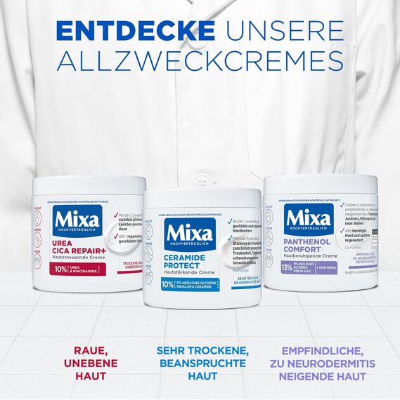 Mixa Urea Cica Repair+ Set: 3er Pack | Hauterneuernde Creme (3x400ml) | Gegen trockene, rissige & irritierte Haut | Mit Urea & Niacinamide| Für Gesicht, Körper & Hände | Zieht schnell ein