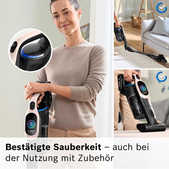 Bosch Akku-Staubsauger Unlimited 10 BKS1041RHF, kabellos, MicroClean Technology, TFT-Display, Staubkomprimierung, HEPA-Filtersystem, Knickrohr, 10 Jahre Motorgarantie, 4.0 Ah Akku, LED-Licht, rosé