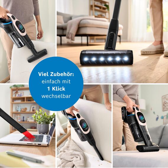Bosch Akku-Staubsauger Unlimited 10 BKS1041RHF, kabellos, MicroClean Technology, TFT-Display, Staubkomprimierung, HEPA-Filtersystem, Knickrohr, 10 Jahre Motorgarantie, 4.0 Ah Akku, LED-Licht, rosé
