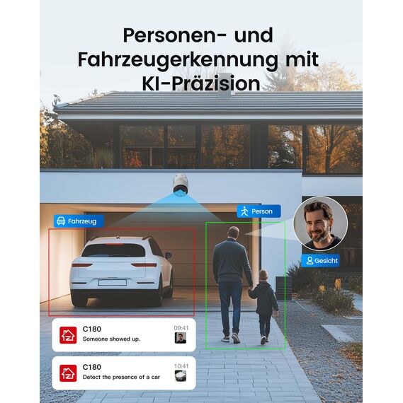 ZOSI 4K PoE Überwachungskamera Set Aussen, 8CH 2TB NVR mit 4X 8MP IP Kameras, Personen- und Fahrzeugerkennung, Audioüberwachung, 30M IR Nachtsicht, 24/7-Aufnahme, C180