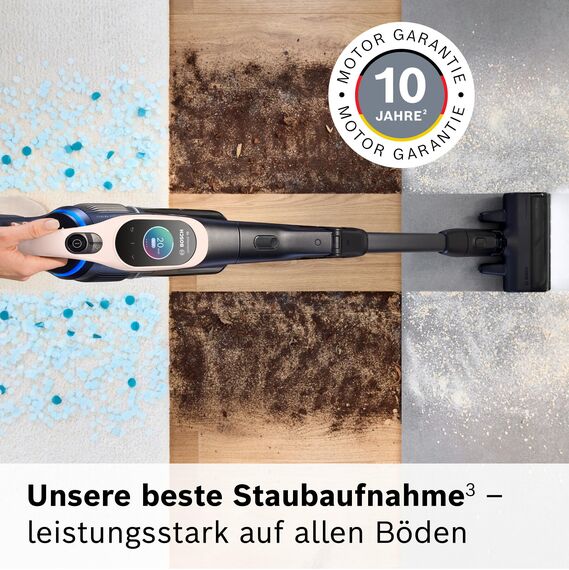Bosch Akku-Staubsauger Unlimited 10 BKS1041RHF, kabellos, MicroClean Technology, TFT-Display, Staubkomprimierung, HEPA-Filtersystem, Knickrohr, 10 Jahre Motorgarantie, 4.0 Ah Akku, LED-Licht, rosé