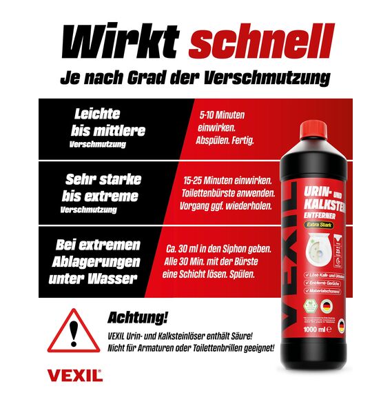 VEXIL® Urinsteinentferner EXTRA STARK - 2x 1000 ml - entfernt mühelos hartnäckigen Urin- & Kalkstein - Profi WC-Reiniger - biologisch abbaubar - Urinsteinlöser Made in Germany