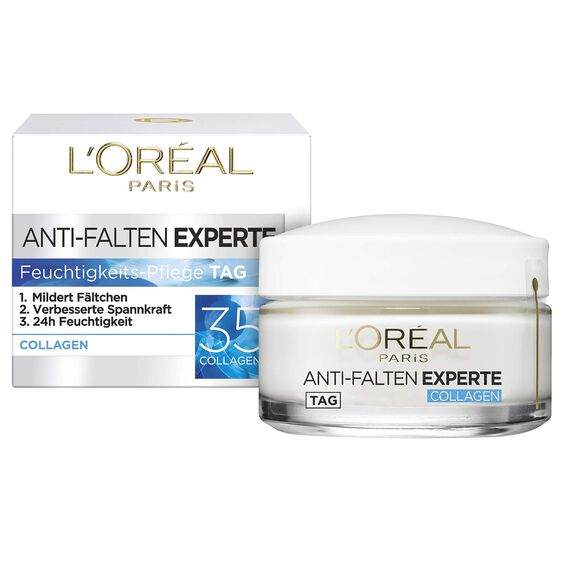 L'Oréal Paris Feuchtigkeitspflege für das Gesicht, Pflegende Anti-Aging Creme mit Kollagen Biosphären, Mildert Fältchen und spendet 24H Feuchtigkeit, Anti-Falten Experte 35+, 1 x 50ml (Packung mit 2)