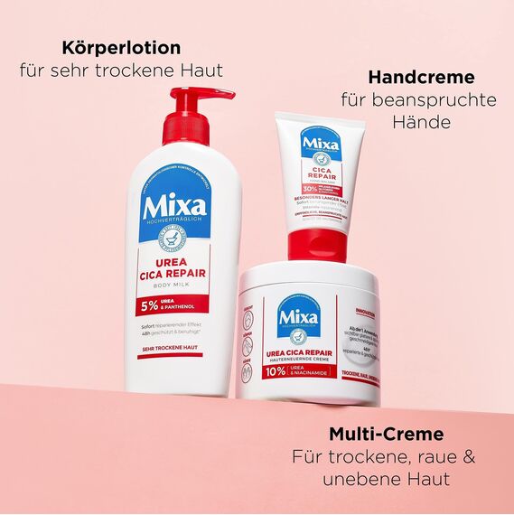 Mixa Urea Cica Repair+ Set: 3er Pack | Hauterneuernde Creme (3x400ml) | Gegen trockene, rissige & irritierte Haut | Mit Urea & Niacinamide| Für Gesicht, Körper & Hände | Zieht schnell ein