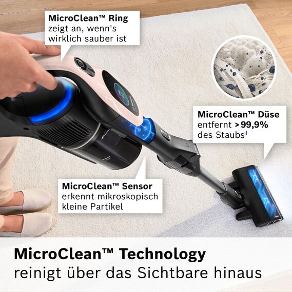 Bosch Akku-Staubsauger Unlimited 10 BKS1041RHF, kabellos, MicroClean Technology, TFT-Display, Staubkomprimierung, HEPA-Filtersystem, Knickrohr, 10 Jahre Motorgarantie, 4.0 Ah Akku, LED-Licht, rosé
