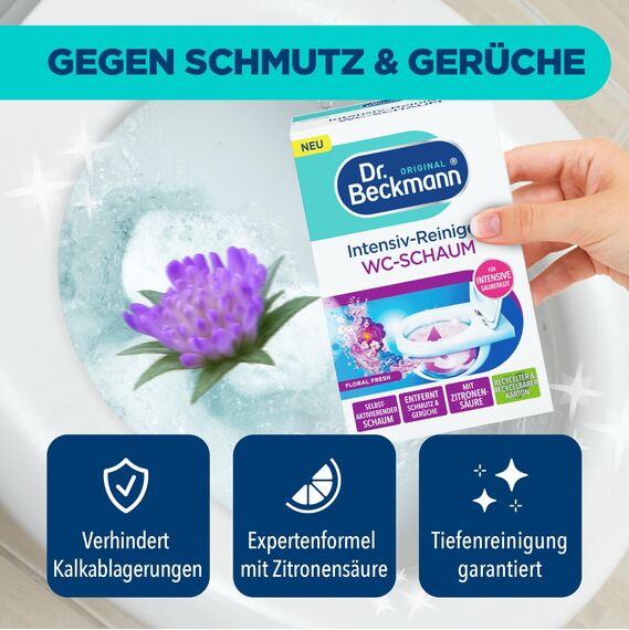 Dr. Beckmann Intensiv - Reiniger Wc-Schaum | Selbstaktivierender Schaum 3x 100 g | Floral Fresh