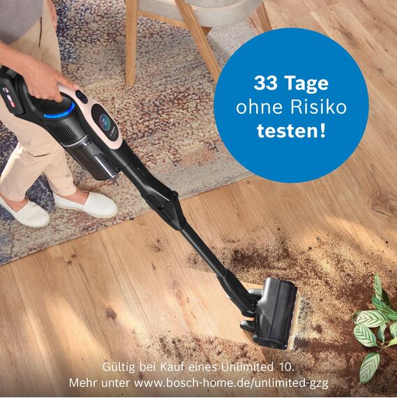 Bosch Akku-Staubsauger Unlimited 10 BKS1041RHF, kabellos, MicroClean Technology, TFT-Display, Staubkomprimierung, HEPA-Filtersystem, Knickrohr, 10 Jahre Motorgarantie, 4.0 Ah Akku, LED-Licht, rosé