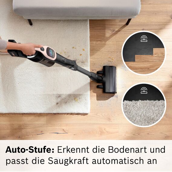 Bosch Akku-Staubsauger Unlimited 10 BKS1041RHF, kabellos, MicroClean Technology, TFT-Display, Staubkomprimierung, HEPA-Filtersystem, Knickrohr, 10 Jahre Motorgarantie, 4.0 Ah Akku, LED-Licht, rosé