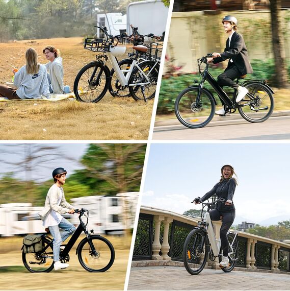 Finbike E Bike mit Abnehmbarer 36V 10.4Ah Akku Bis zu 88KM, 26 Zoll Elektrofahrräder mit 7 Gang Getriebe für Herren Damen Pendler Reisen Übung,60N.m 250W Motor E Fahrrad mit LCD-Display