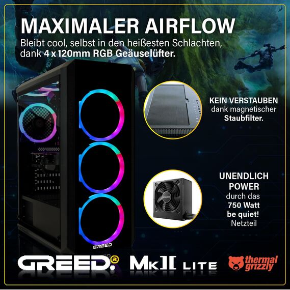 Greed® MK2 Lite - Entry Gaming PC mit Intel Core i5 10400F + Nvidia Geforce RTX 3050 - Ultra Schneller RGB Computer + 4K Raytracing Rechner mit 4,30 GHZ - 16 GB DDR4 RAM - 512 GB SSD - WLAN + W11 Pro