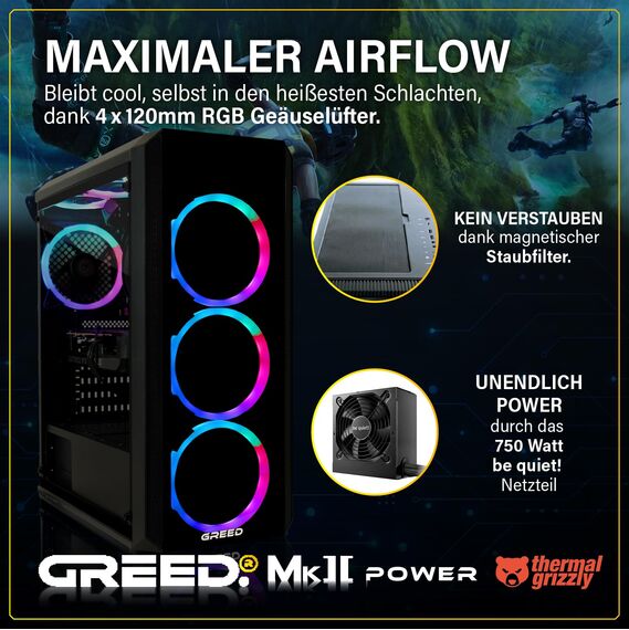 Greed® MK2 Power - High End Gaming PC - AMD Ryzen 7 5700X + Nvidia Geforce RTX 5060 Ti 16GB - Schneller RGB Computer + 4K Raytracing Rechner mit 4,6 GHZ - 32GB DDR4 RAM - 1TB SSD - WLAN + W11 Pro