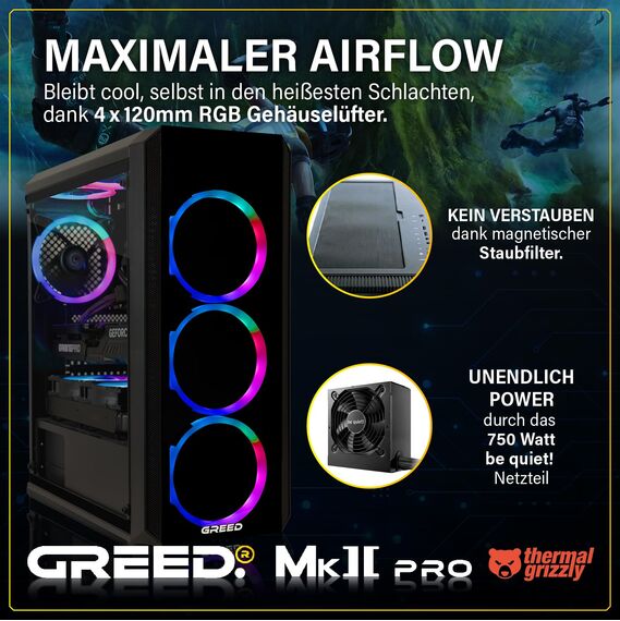 Greed® MK2 Pro - High End Gaming PC - Intel Core i7 12700F + Nvidia Geforce RTX 5070 12GB - Schneller RGB Computer + 4K Rechner mit 4,9 GHZ - 32 GB DDR4 RAM - Wasserkühlung - 1TB SSD - WLAN + W11 Pro