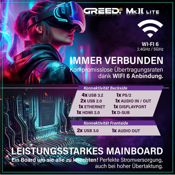 Greed® MK2 Lite - Entry Gaming PC mit AMD Ryzen 5 4600G + Radeon Vega 7 - Ultra Schneller RGB Computer + 4K Raytracing Rechner mit 4,2 GHZ - 16 GB DDR4 RAM - 512 GB SSD - WLAN + W11 Pro
