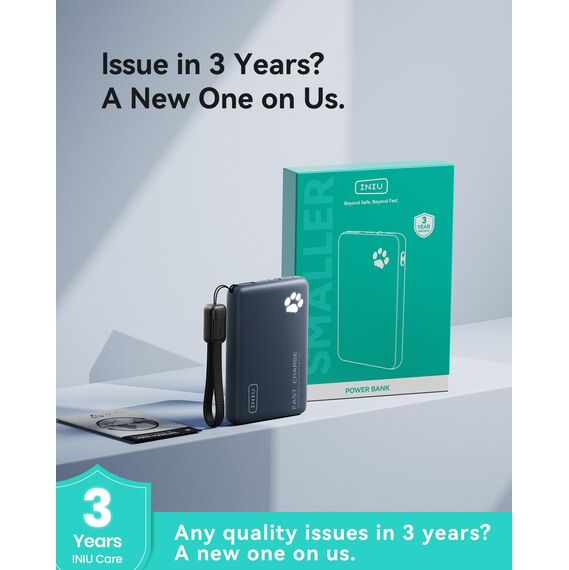 INIU Power Bank, 45W 10000mAh Powerbank Leichteste und Klein Aber Stark (USB C In & Out), PD3.0 Externe Handyakkus with Flashlight, Kompatibel mit iPhone 17 16 15 Pro Max Mini Samsung S24 S23, Blau
