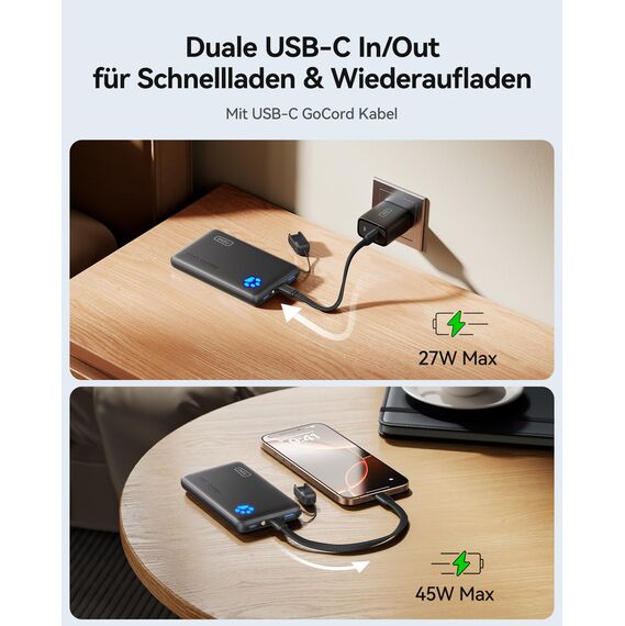 INIU Power Bank, 45W 10000mAh Powerbank Leichteste und Klein Aber Stark (USB C In & Out), PD3.0 Externe Handyakkus with Flashlight, Kompatibel mit iPhone 17 16 15 Pro Max Mini Samsung S24 S23, iPad