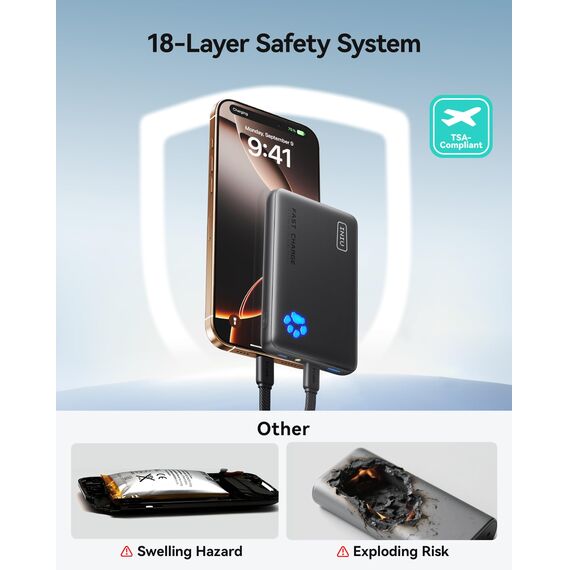 INIU Tragbares Ladegerät, 45W PD Powerbank Schnellladung, Ultra Slim 10000mAh USB C In&Out Akku Pack, Handy Tragbare Powerbanks Kompatibel mit iPhone 17 16 15 Samsung S22 S21 Google iPad usw