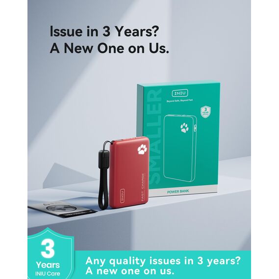 INIU Power Bank, 45W 10000mAh Powerbank Leichteste und Klein Aber Stark (USB C In & Out), PD3.0 Externe Handyakkus with Flashlight, Kompatibel mit iPhone 17 16 15 Pro Max Mini Samsung S24 S23, Rot
