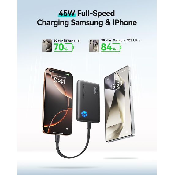 INIU Tragbares Ladegerät, 45W PD Powerbank Schnellladung, Ultra Slim 10000mAh USB C In&Out Akku Pack, Handy Tragbare Powerbanks Kompatibel mit iPhone 17 16 15 Samsung S22 S21 Google iPad usw