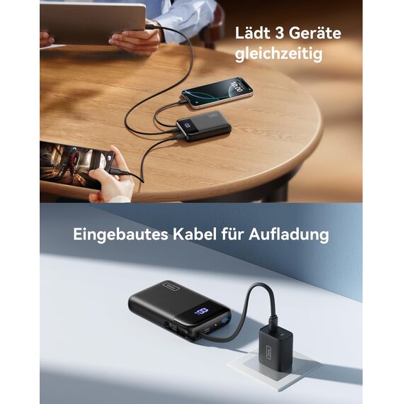 INIU Power Bank, Small Größe 45W 20000mAh PowerBank mit Integriertem USB-C Kabel, Travel Backpacking Essentials Klein Aber Stark Externe Handyakkus für iPhone Samsung Für Herren und Frauen, Weiß