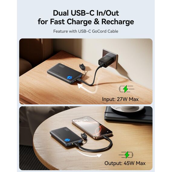 INIU Power Bank, 45W 10000mAh Powerbank Leichteste und Klein Aber Stark (USB C In & Out), PD3.0 Externe Handyakkus with Flashlight, Kompatibel mit iPhone 17 16 15 Pro Max Mini Samsung S24 S23, Rot